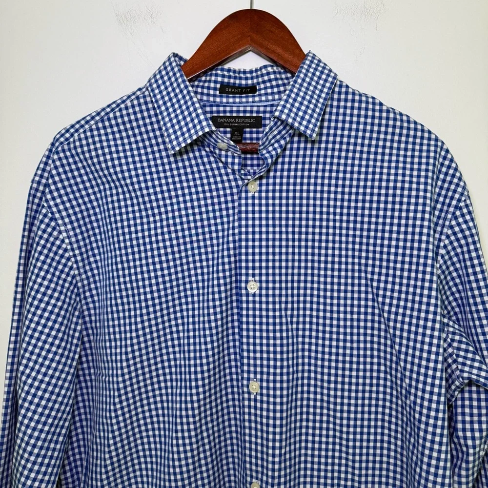 Banana Republic Grant Fit Supima Cotton Blue Gingham Button Down Shirt Size XL